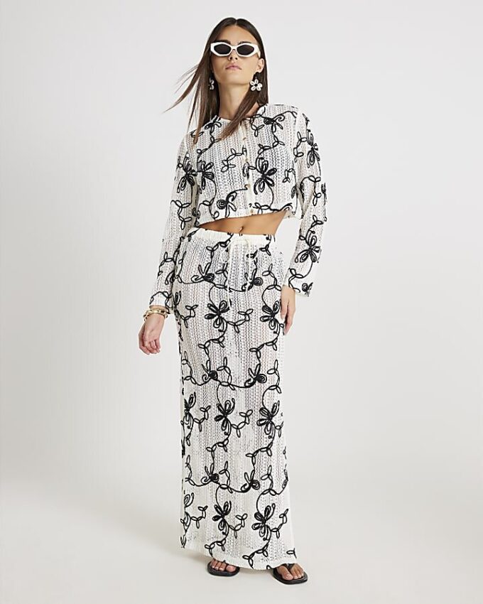 Black Embroidered Beach Maxi Skirt