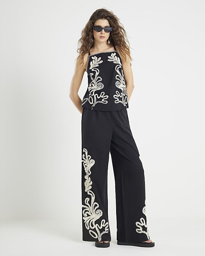 Black Embroidered Tank Top