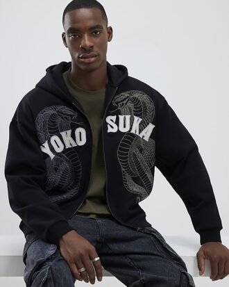 Black Embroidered Yokosuka Snake Hoodie