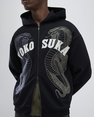 Black Embroidered Yokosuka Snake Hoodie