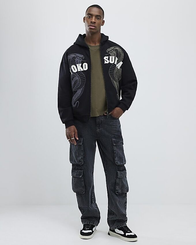 Black Embroidered Yokosuka Snake Hoodie