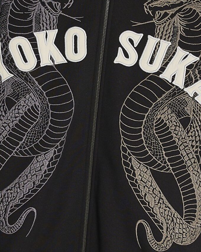 Black Embroidered Yokosuka Snake Hoodie