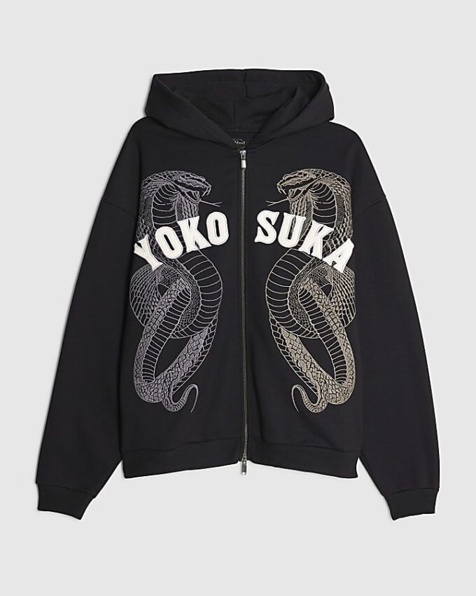 Black Embroidered Yokosuka Snake Hoodie