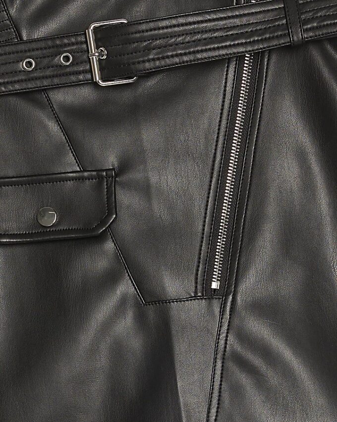 Black Faux Leather Belted Mini Skirt