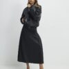 Black Faux Leather Belted Pleated Midi Skirt