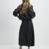 Black Faux Leather Belted Pleated Midi Skirt
