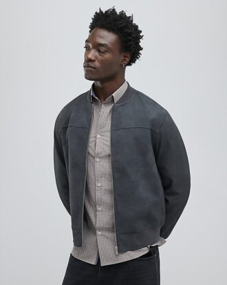 Black Faux Leather Bomber Jacket