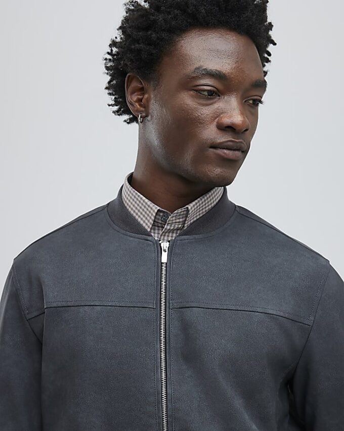 Black Faux Leather Bomber Jacket