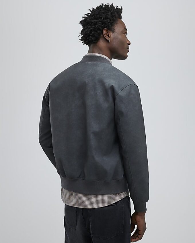 Black Faux Leather Bomber Jacket