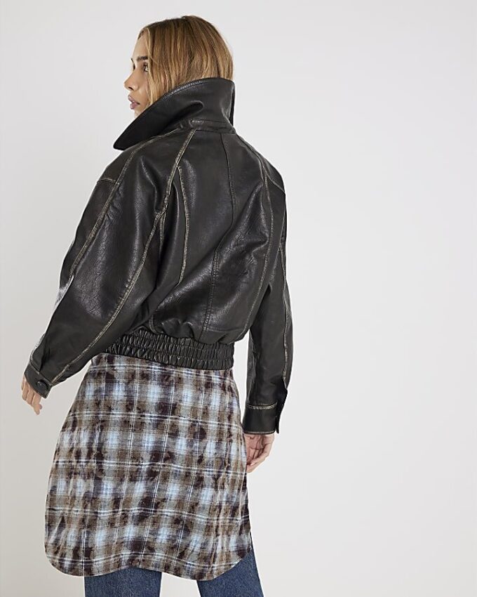 Black Faux Leather Bomber Jacket