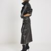 Black Faux Leather Distressed Wrap Midi Skirt