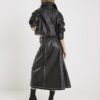 Black Faux Leather Distressed Wrap Midi Skirt