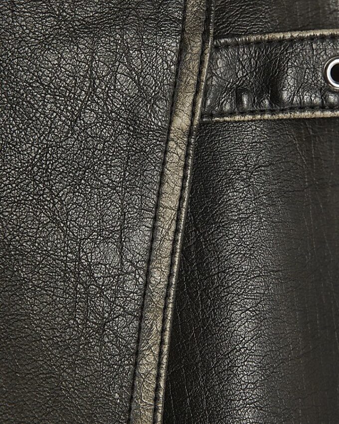 Black Faux Leather Distressed Wrap Midi Skirt