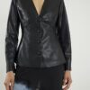 Black Faux Leather Fitted V Neck Top