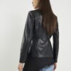 Black Faux Leather Fitted V Neck Top
