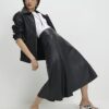 Black Faux Leather Full Circle Midi Skirt