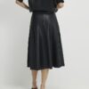 Black Faux Leather Full Circle Midi Skirt