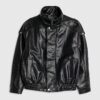 Black Faux Leather Funnel Neck Biker Jacket