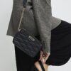 Black Faux Leather Quilted Cross Body Bag