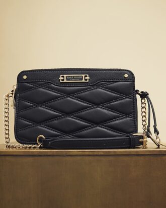 Black Faux Leather Quilted Cross Body Bag