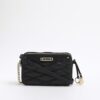 Black Faux Leather Quilted Cross Body Bag