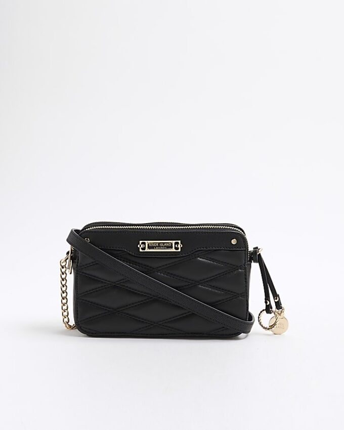 Black Faux Leather Quilted Cross Body Bag