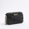 Black Faux Leather Quilted Cross Body Bag