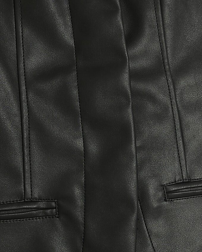 Black Faux Leather Sculpted Blazer
