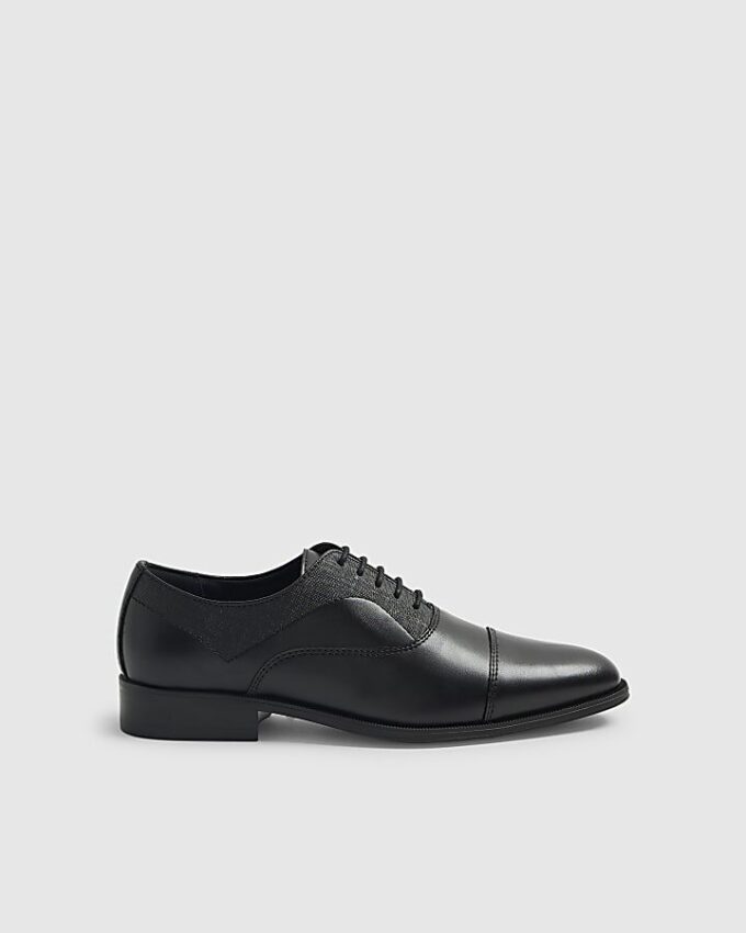 Black Faux Leather Textured Lace Up Shoes