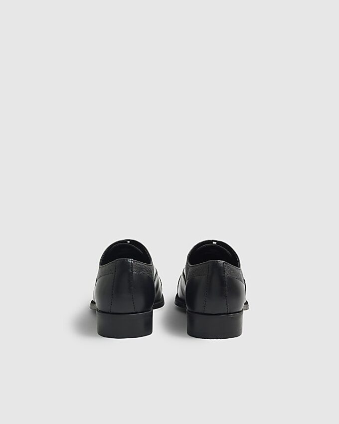 Black Faux Leather Textured Lace Up Shoes