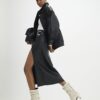 Black Faux Leather Wrap Eyelet Midi Skirt