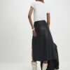 Black Faux Leather Wrap Eyelet Midi Skirt