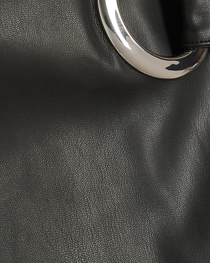 Black Faux Leather Wrap Eyelet Midi Skirt