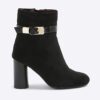 Black Faux Suede Round Heel Buckle Boots