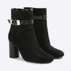 Black Faux Suede Round Heel Buckle Boots