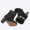 Black Faux Suede Round Heel Buckle Boots