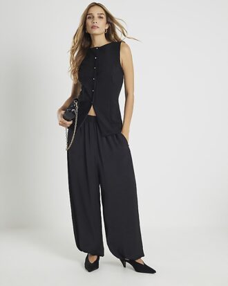 Black Faux Suede Sleeveless Waistcoat