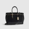 Black Faux Suede Soft Lock Front Tote Bag