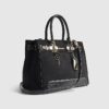 Black Faux Suede Soft Lock Front Tote Bag