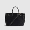 Black Faux Suede Soft Lock Front Tote Bag