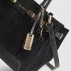 Black Faux Suede Soft Lock Front Tote Bag