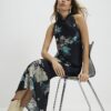 Black Floral Print Lace Trim Slip Dress
