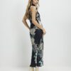 Black Floral Print Lace Trim Slip Dress
