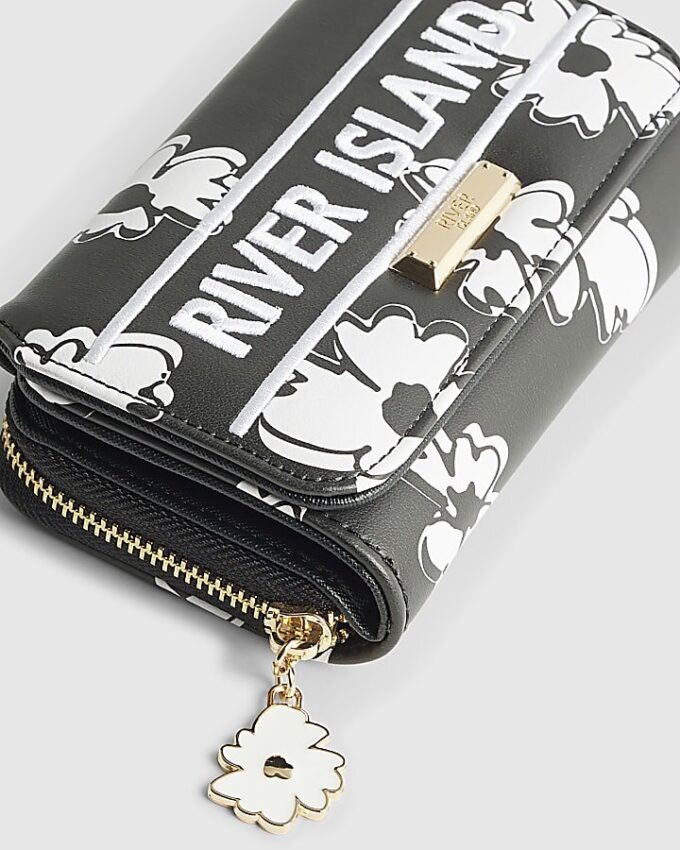Black Floral Print Purse