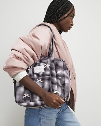 Black Gingham Bow Holdall Bag