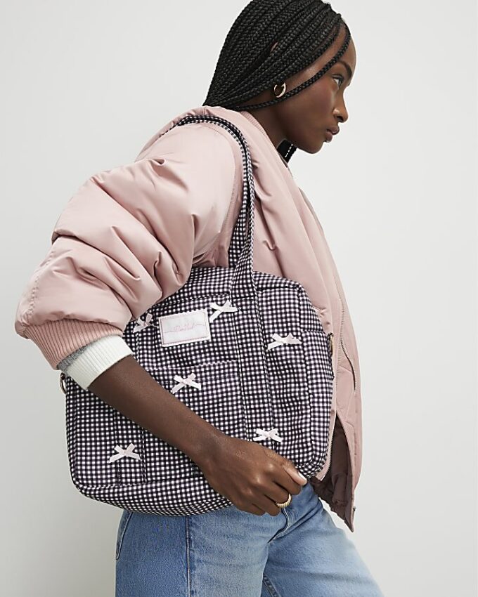 Black Gingham Bow Holdall Bag