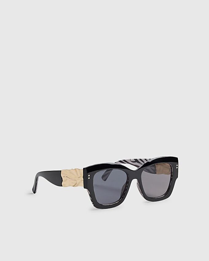 Black Glam Visor Hammered Sunglasses