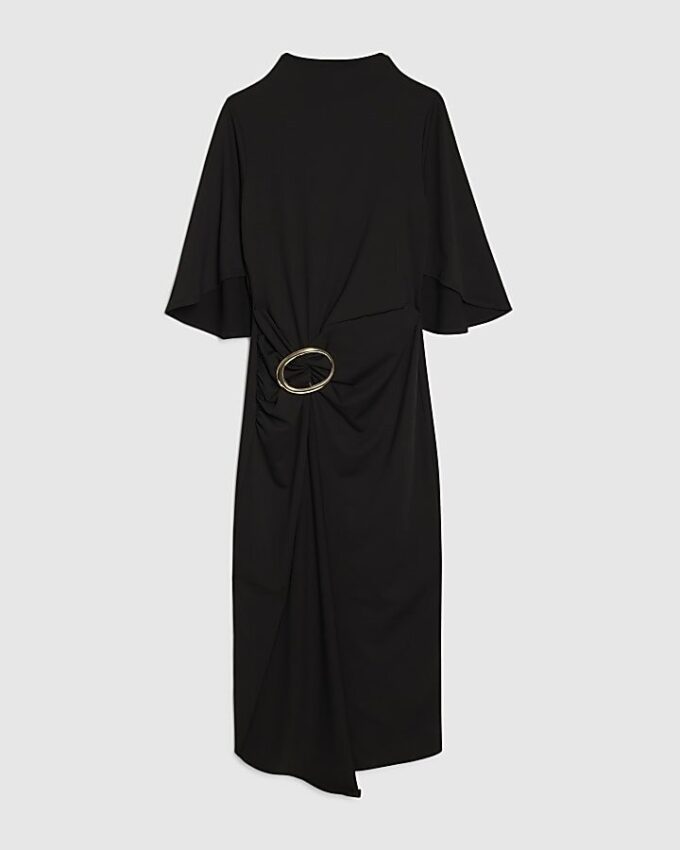 Black Gold Buckle Midi Dress