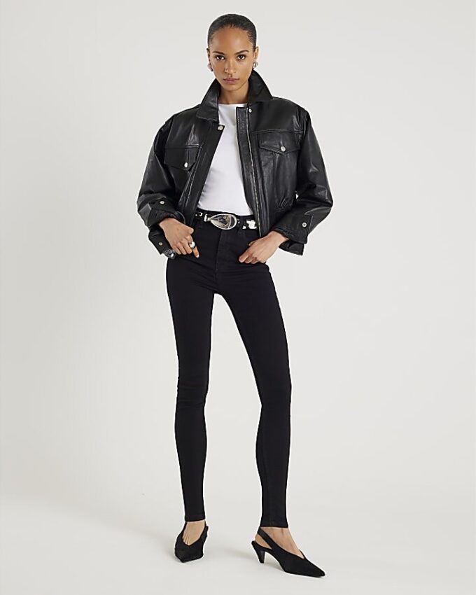 Black High Waisted Sculpt Black Skinny Jeans