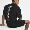 Black Japanese print T-Shirt and Shorts Set